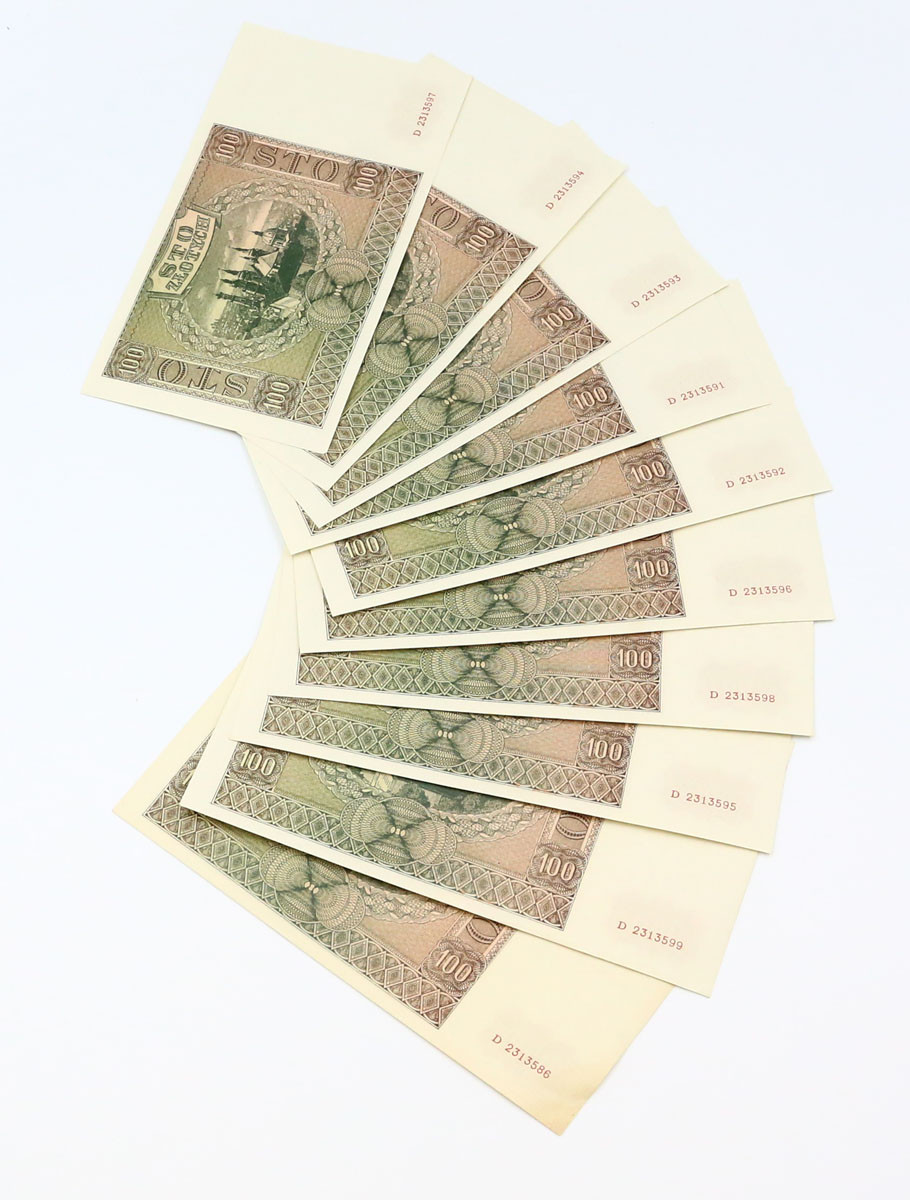100 złotych 1941, seria D, zestaw 10 sztuk